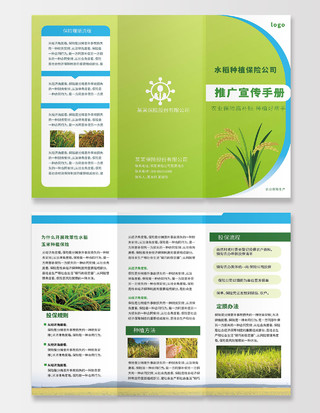 绿色背景创意简洁水稻种子保险宣传三折页设计保险折页